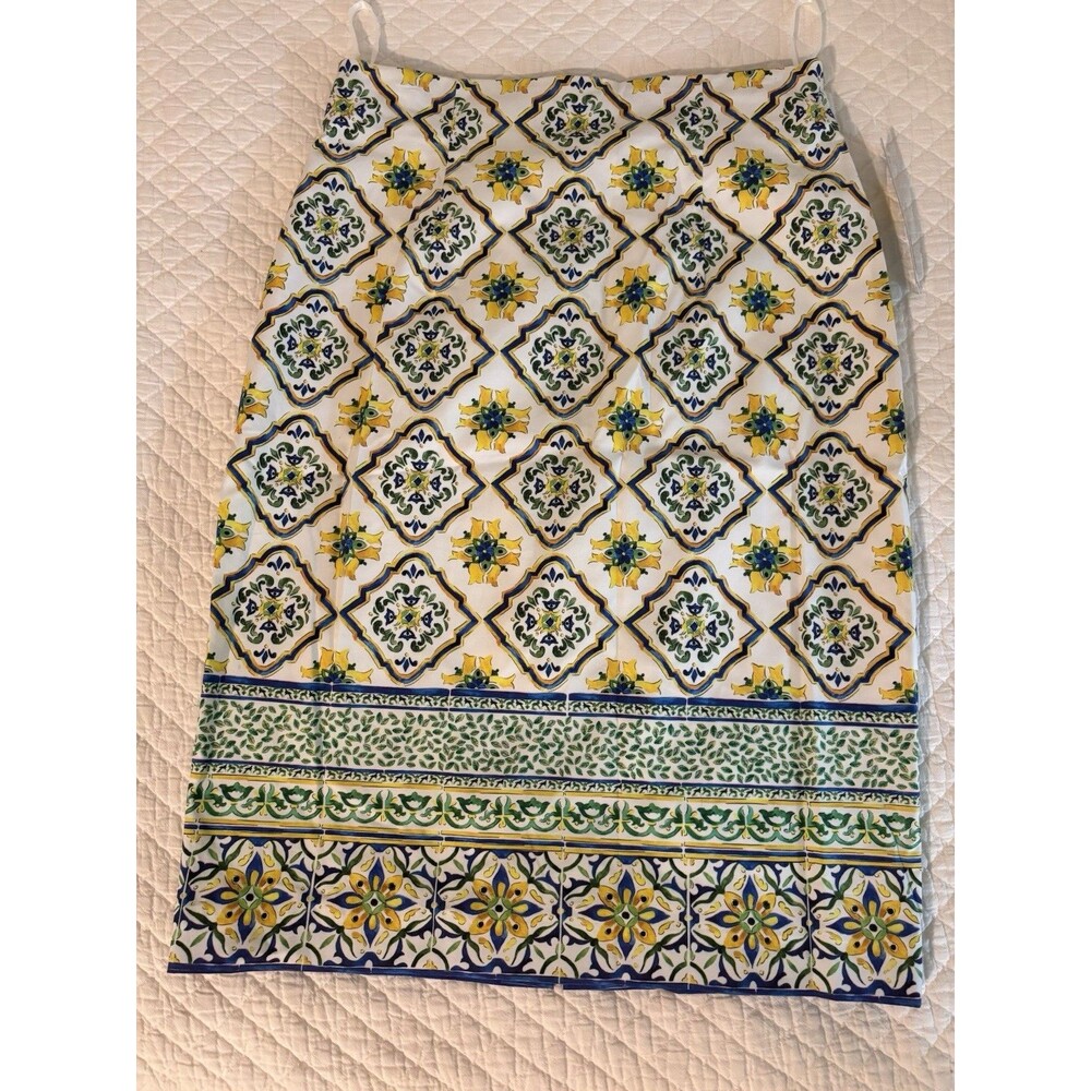 Antonio Melani Women's Yellow Blue Citrus Grove Lined Classic Pencil Skirt Sz 6
